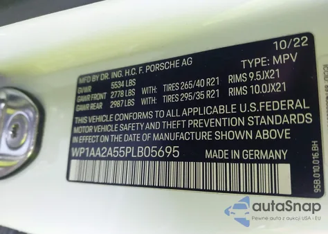 2023 Porsche Macan T из США, поврежденный, VIN WP1AA2A55PLB05695